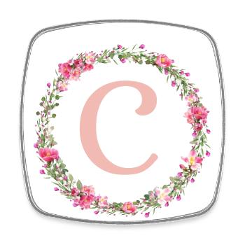 C Monogram, Couronne de fleurs, Personnalisable - Magnet carré - blanc - Devant