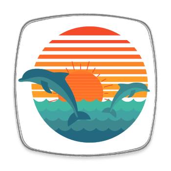 Dolphins & Sun - Square fridge magnet - white - Front