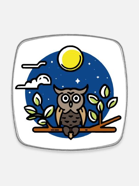 Eule in der Nacht bei Vollmond - Viereckiger Kühlschrankmagnet - Weiß