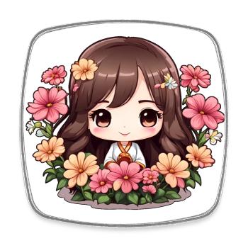 A chibi in bloom - Square fridge magnet - white - Front