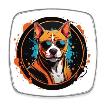 Cool Staffordshire Terrier with sunglasses - Square fridge magnet - white - Front