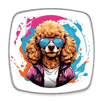 Caniche cool en lunettes de soleil dans une roue chromatique colorée - Magnet carré - blanc - Devant