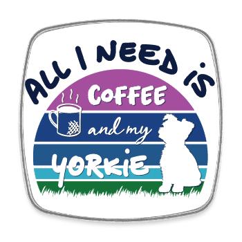 All I need is coffee and my Yorkie - retro sunset - Viereckiger Kühlschrankmagnet - Weiß - Vorne