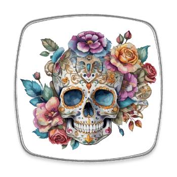 crâne, romantique, fleur, vintage, rose, art du tatouage - Magnet carré - blanc - Devant