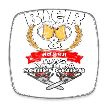 Bier und sägen was kann da schief gehen - Viereckiger Kühlschrankmagnet - Weiß - Vorne