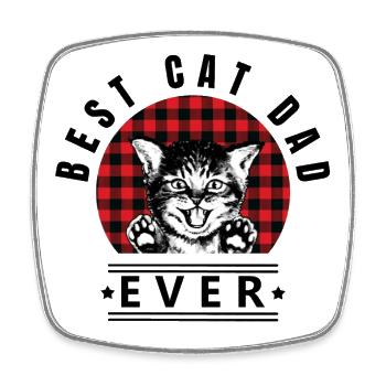 Best Cat Dad Ever Buffalo Plaid Check - Square fridge magnet - white - Front