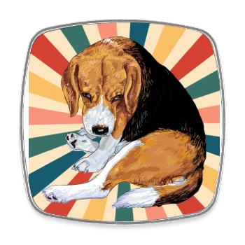 Nette Beagle Hunderasse 80er 90er Jahre Retro Stil Vintage - Viereckiger Kühlschrankmagnet - Weiß - Vorne