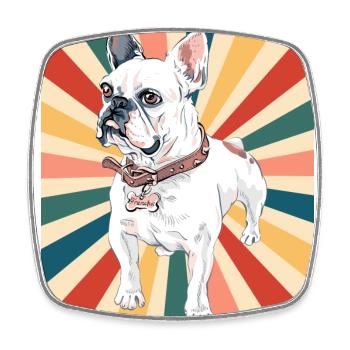 Cute French Bulldog Dog Breed 80s 90s Retro Style - Square fridge magnet - white - Front
