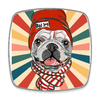 Cute French Bulldog Dog Breed 80s 90s Retro Style - Square fridge magnet - white - Front