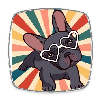 Cute French Bulldog Dog Breed 80s 90s Retro Style - Square fridge magnet - white - Front