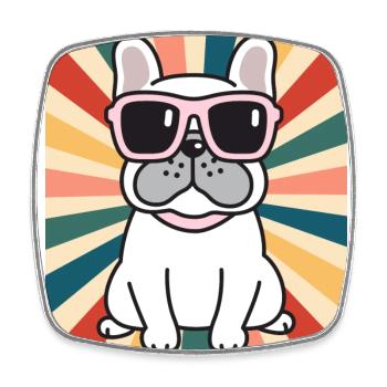 Cute French Bulldog Dog Breed 80s 90s Retro Style - Square fridge magnet - white - Front