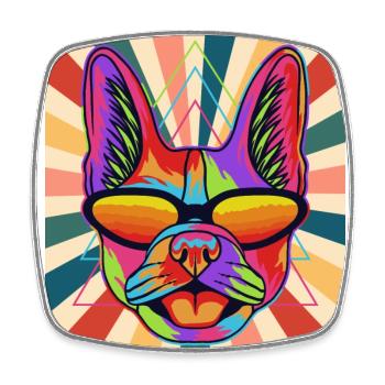 Cute French Bulldog Dog Breed 80s 90s Retro Style - Square fridge magnet - white - Front