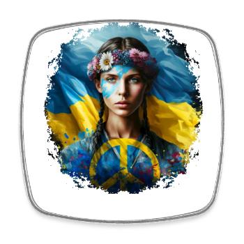 I Love Ukraine Peace Logo Frieden Flagge mit Frau - Viereckiger Kühlschrankmagnet - Weiß - Vorne