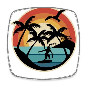 Surfeurs des années 70 des années 80 sous les palmiers coucher de soleil - Magnet carré - blanc - Devant