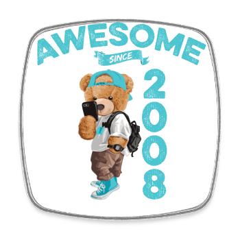2008 Geburtstag Teddy Bär Awesome since - Viereckiger Kühlschrankmagnet - Weiß - Vorne