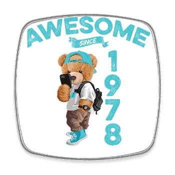 1978 Birthday Teddy Bear Awesome since - Square fridge magnet - white - Front