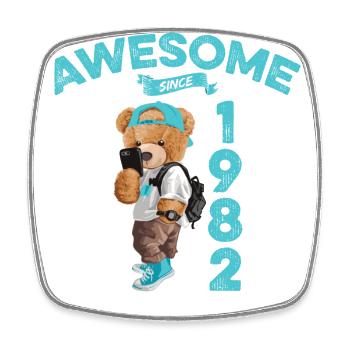 1982 Birthday Teddy Bear Awesome since - Square fridge magnet - white - Front