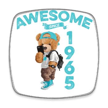 1965 Birthday Teddy Bear Awesome since - Square fridge magnet - white - Front