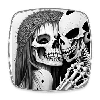 Grindcore Okkult Horror Totenkopf Paar Kunst Death Me - Viereckiger Kühlschrankmagnet - Weiß - Vorne