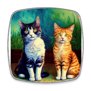 Impressionistic Cat Impressionism Cats Painting C - Square fridge magnet - white - Front