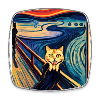 Impressionistic Funny Cat Screaming Impressionism - Square fridge magnet - white - Front