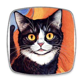 Impressionistic Funny Cat Screaming Impressionism - Square fridge magnet - white - Front