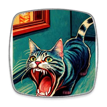 Impressionistic Funny Cat Screaming Impressionism - Square fridge magnet - white - Front