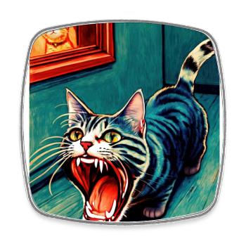 Impressionistic Funny Cat Screaming Impressionism - Square fridge magnet - white - Front