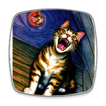 Impressionistic Funny Cat Screaming Impressionism - Square fridge magnet - white - Front