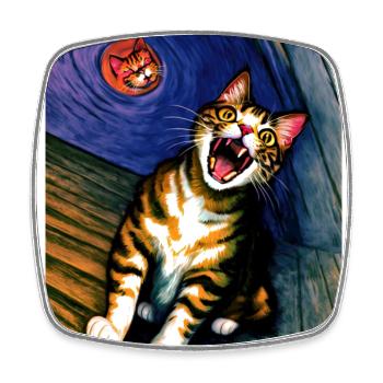 Impressionistic Funny Cat Screaming Impressionism - Square fridge magnet - white - Front
