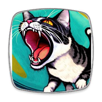 Impressionistic Funny Cat Screaming Impressionism - Square fridge magnet - white - Front