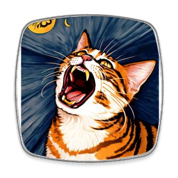 Impressionistic Funny Cat Screaming Impressionism - Square fridge magnet - white - Front