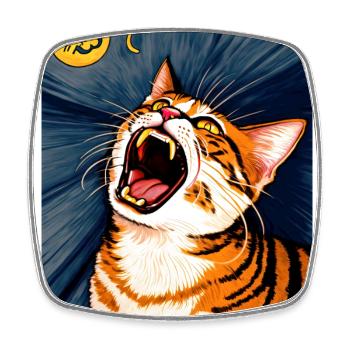 Impressionistic Funny Cat Screaming Impressionism - Square fridge magnet - white - Front