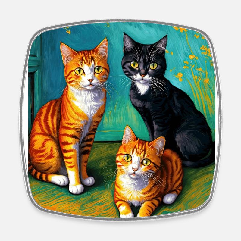 Surreal Impressionistic Cat Impressionism Cats Ar - Square fridge magnet - white