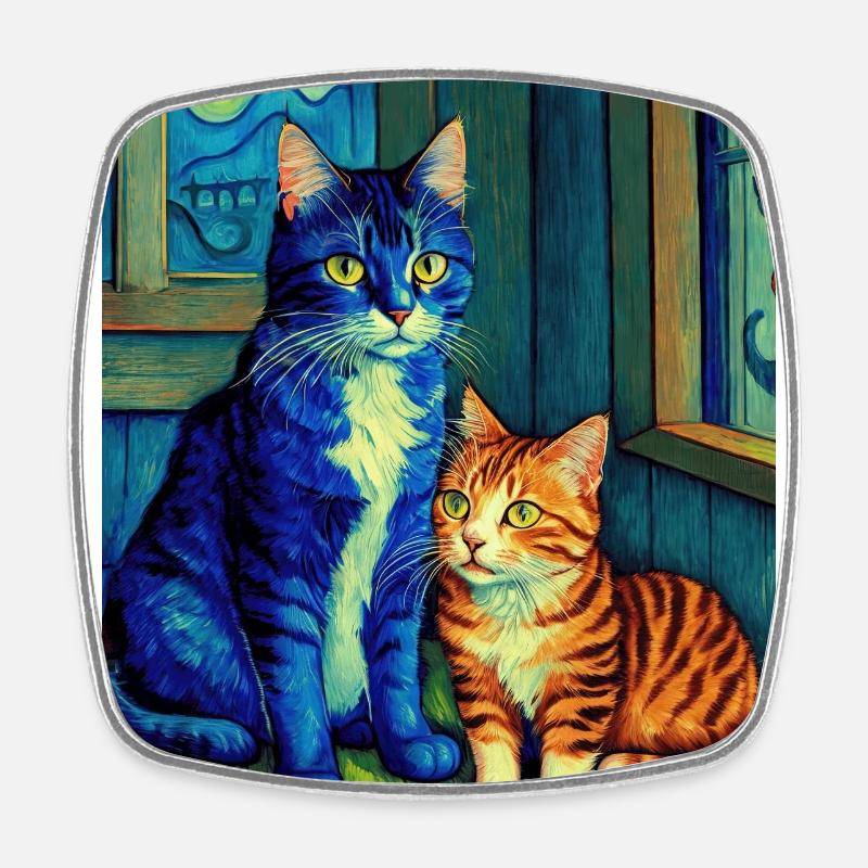 Surreal Impressionistic Cat Impressionism Cats Ar - Square fridge magnet - white