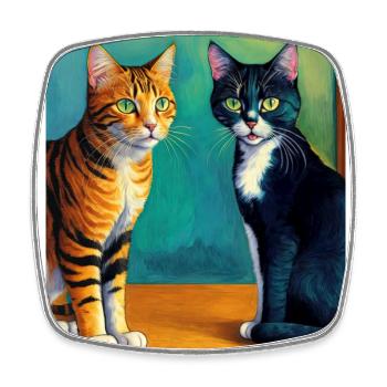 Surreal Impressionistic Cat Impressionism Cats Ar - Square fridge magnet - white - Front