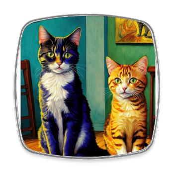 Surreal Impressionistic Cat Impressionism Cats Ar - Square fridge magnet - white - Front