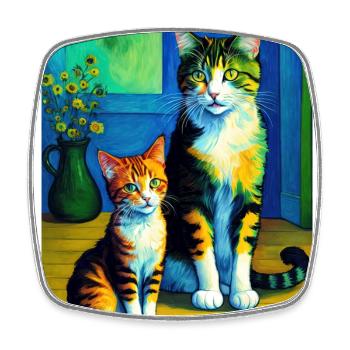 Surreale impressionistische Katze Impressionismus Katzen Ar - Viereckiger Kühlschrankmagnet - Weiß - Vorne