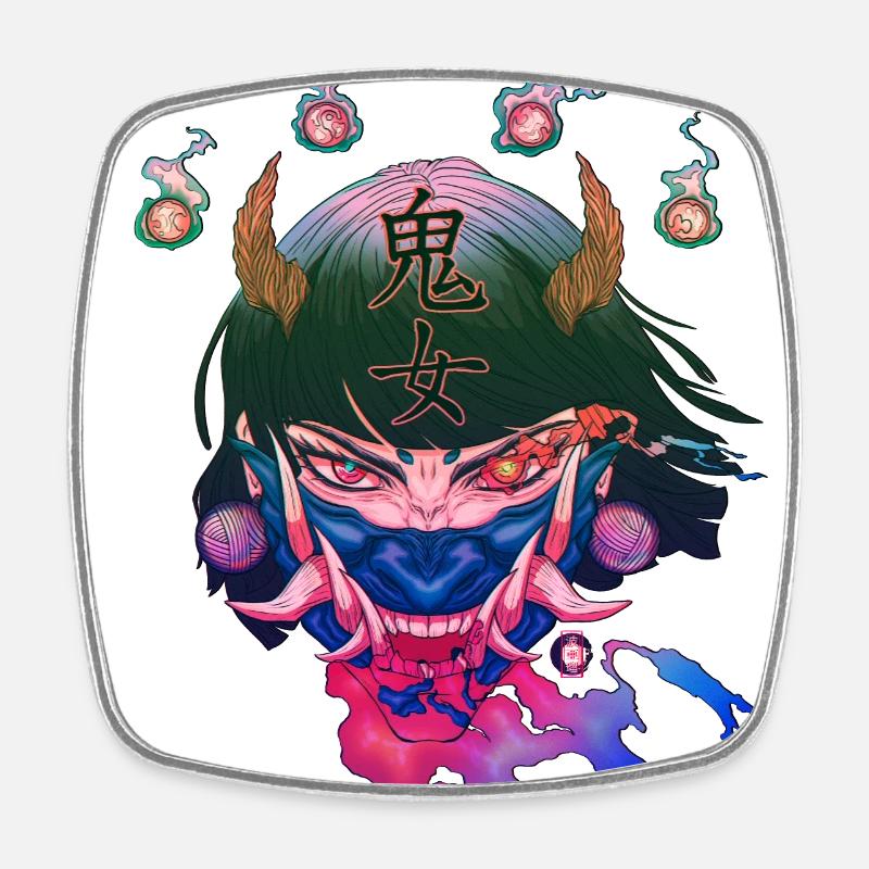 Oni Kunoichi Warrior Vaporwave - Square fridge magnet - white