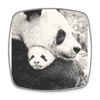 Panda mom with baby, black and white, bnw - Square fridge magnet - white - Front