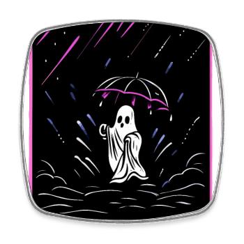 Süßer Geist mit Schirm im Regen Cartoon Style - Viereckiger Kühlschrankmagnet - Weiß - Vorne