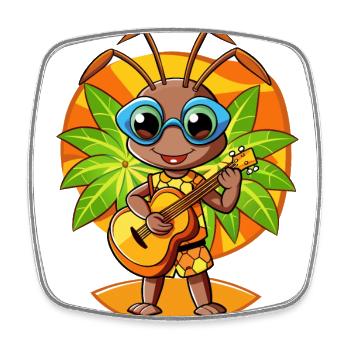 Funny Ant Cartoon Summer Beach Sunglasses Guitar - Square fridge magnet - white - Front