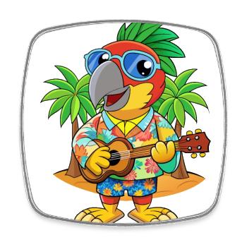 Lustige Papageien-Cartoon-Sommer-Strand-Sonnenbrille - Viereckiger Kühlschrankmagnet - Weiß - Vorne