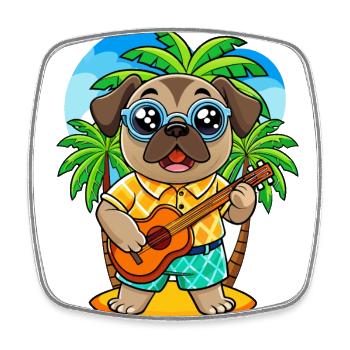 Funny Pug Dog Cartoon Summer Beach Sunglasses - Square fridge magnet - white - Front
