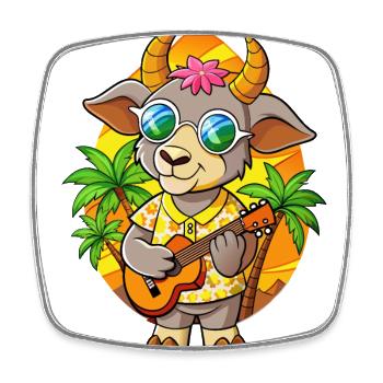 Funny Goat Cartoon Summer Beach Lunettes de soleil Guitare - Magnet carré - blanc - Devant