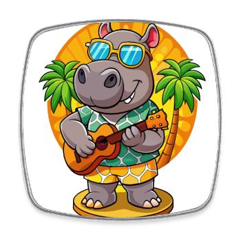 Drôle Hippo Dessin Animé Plage D’été Lunettes De Soleil Guitare - Magnet carré - blanc - Devant