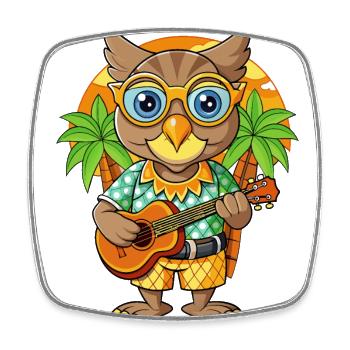 Drôle Hibou Dessin Animé Plage D’été Lunettes De Soleil Guitare - Magnet carré - blanc - Devant