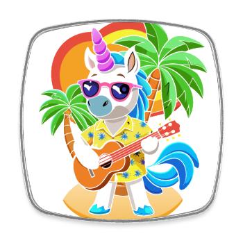 Lustige Einhorn Cartoon Sommer Strand Sonnenbrille - Viereckiger Kühlschrankmagnet - Weiß - Vorne