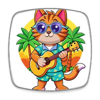 Drôle Chat Dessin Animé Plage D’été Lunettes De Soleil Guitare - Magnet carré - blanc - Devant