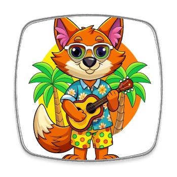 Drôle de renard dessin animé d’été plage lunettes de soleil guitare - Magnet carré - blanc - Devant